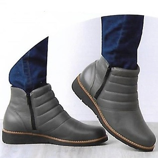 Coturno Couro Cinza Cano 12cm 2 Zipper