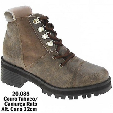 Coturno Couro Tabaco Camurça Rato  20.085 Cano 12cm
