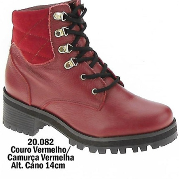Coturno Couro Vermelho Camurça Vermelha 20.082 Cano 14cm